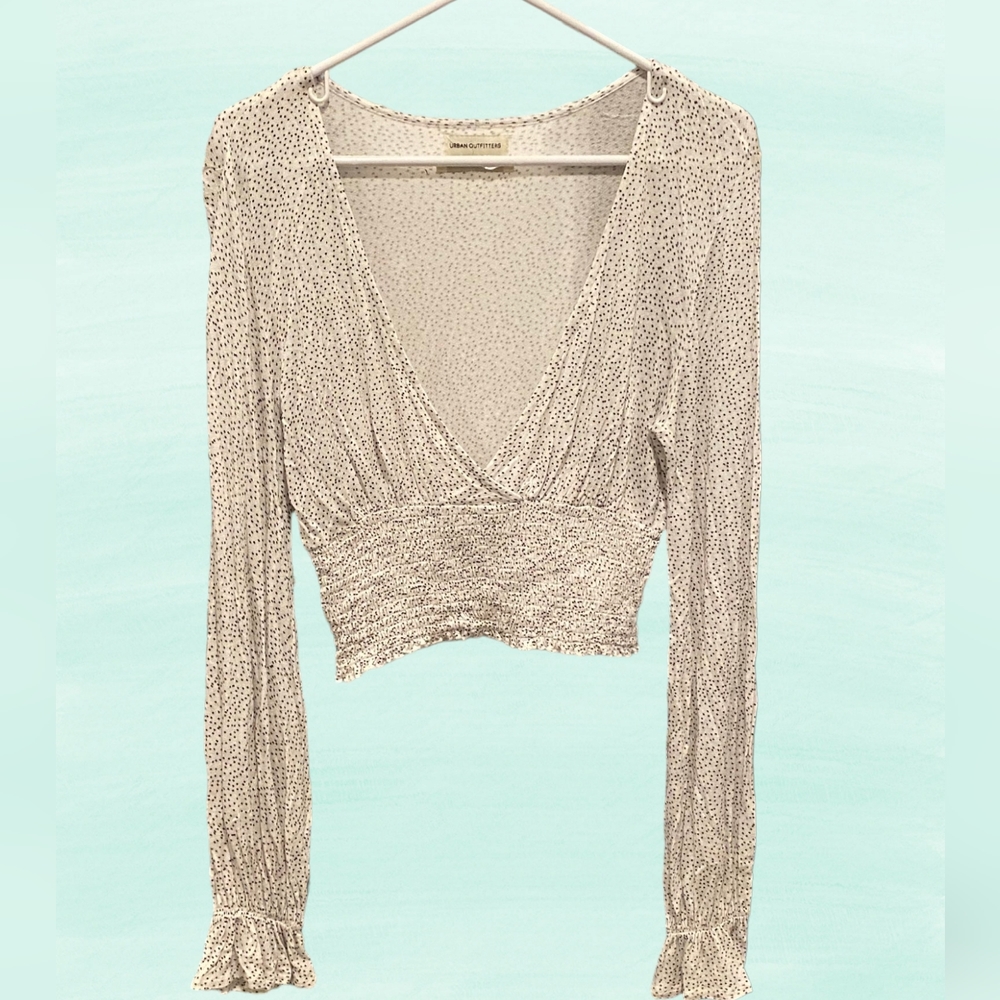 Urban Outfitters Long Sleeve Polka Dot Vneck Crop Top Size M